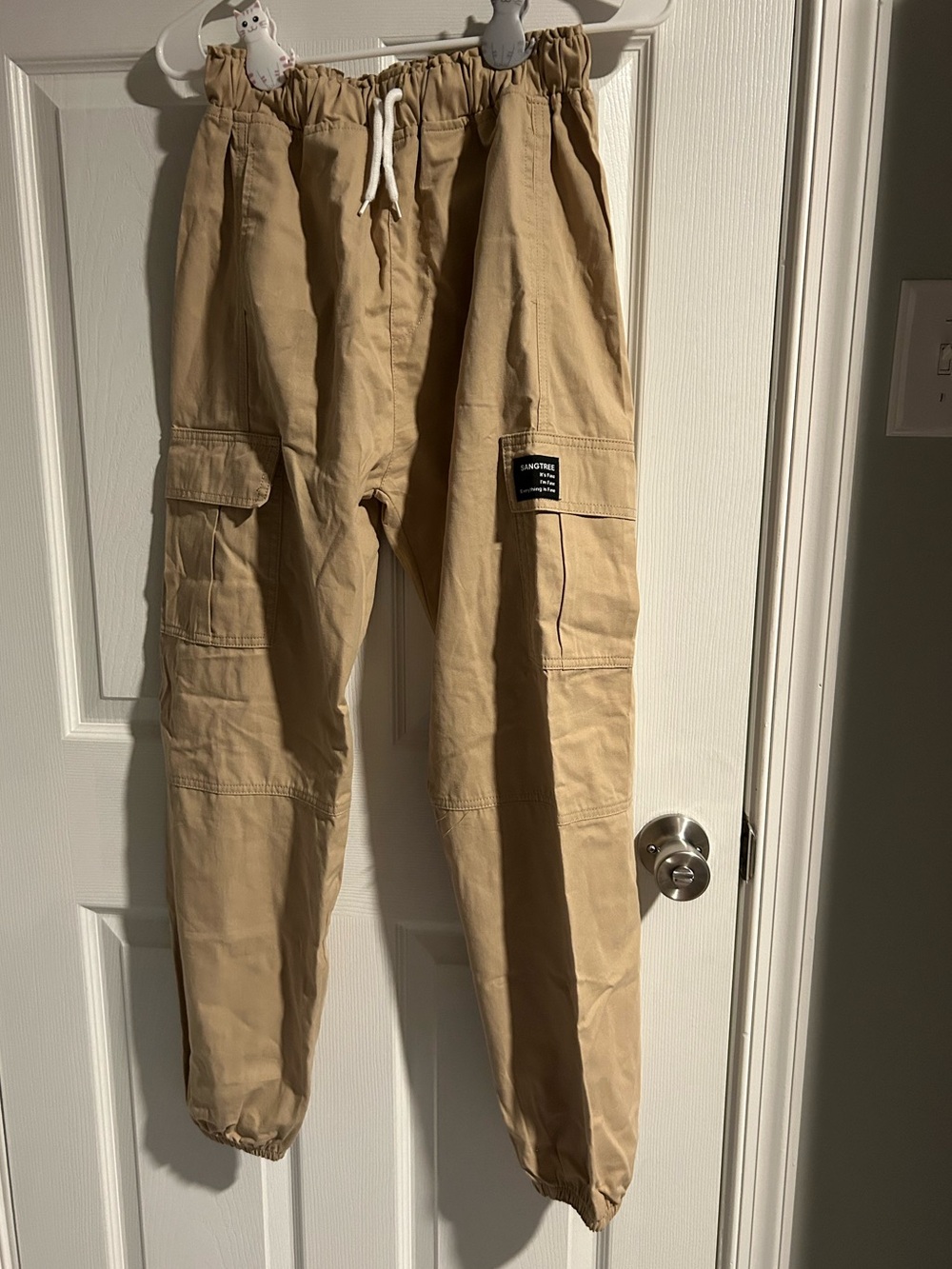 Tan Khaki Cargo Drawstring Jogger Style Pants